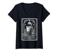 Mujer Carta de Tarot The Bubble Tea Boba Tea Milk Tea Witchy Moon Camiseta Cuello V