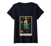 Mujer Carta de Tarot The Budgie Budgerigar Parrot Witchy Moon Camiseta Cuello V