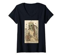 Mujer Carta del Tarot de la Diosa Alienígena Mística La Emperatriz Camiseta Cuello V