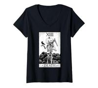 Mujer Carta del Tarot de la Muerte Halloween Calabaza Gótica Astrología Camiseta Cuello V
