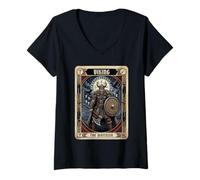 Mujer Carta del Tarot del Cuervo de la mitología nórdica del Guerrero Vikingo Camiseta Cuello V