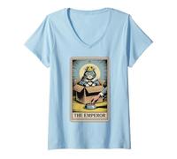 Mujer Carta del Tarot del Emperador con forma de gato en caja, cuenco de comida, divertido gato Camiseta Cuello V