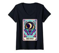 Mujer Carta del tarot del mal presagio y polillas supersticiosas Camiseta Cuello V
