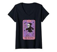 Mujer Carta del Tarot del Patinaje sobre Ruedas de la Parca Camiseta Cuello V