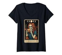 Mujer Carta del Tarot Esqueleto Hamburguesa Hamburguesa Chica Cheeseburger Camiseta Cuello V