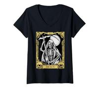 Mujer Carta del Tarot Esqueleto Místico - Muerte Camiseta Cuello V