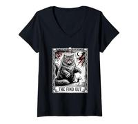 Mujer Carta del Tarot, Gracioso Gato, Pelusa y descubre, Estilo gótico Camiseta Cuello V