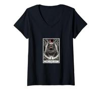 Mujer Carta del Tarot, Gracioso Gato, Pelusa y descubre, Estilo gótico Camiseta Cuello V