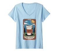 Mujer Carta del Tarot The Coffee Office Humor Funny Coffee Camiseta Cuello V