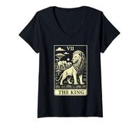 Mujer Carta del Tarot The King Lion Family African Big Five Camiseta Cuello V