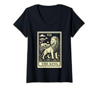 Mujer Carta del Tarot The King Lion Family African Big Five Camiseta Cuello V