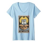 Mujer Carta del Tarot The Lovers Cats Cudding Funny Cat Camiseta Cuello V