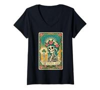 Mujer Carta del Tarot The Lucky One: Esqueleto de trébol del Día de San Patricio Camiseta Cuello V