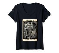 Mujer Carta del Tarot Vikingo Hijos de Odin, Guerrero nórdico, Valhalla Odin Camiseta Cuello V