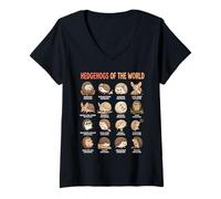 Mujer Carta educativa de erizos de Las Especies del Mundo Camiseta Cuello V