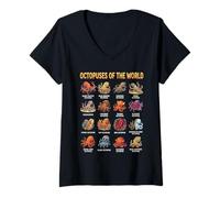 Mujer Carta Educativa Pulpos del Mundo Vida Marina Camiseta Cuello V