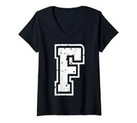 Mujer Carta F Nombre Inicial Monograma Varsity Alphabet cumpleaños Camiseta Cuello V