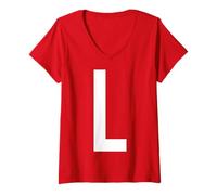 Mujer Carta L Grupo de diversión Matrícula Disfraz de Navidad 2025 Camiseta Cuello V