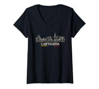 Mujer Cartagena Colombia Viajes Vintage Skyline Camiseta Cuello V