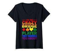 Mujer Cartas cómicas de Crazy Bridge Player Rainbow Camiseta Cuello V