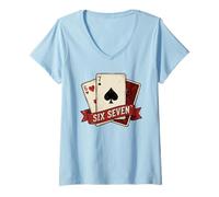 Mujer Cartas de Juego Vintage Six Seven Poker Camiseta Cuello V