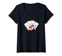 Mujer Cartas de póquer, fichas de Casino, Dados - Mano ganadora de Cuatro ases Camiseta Cuello V