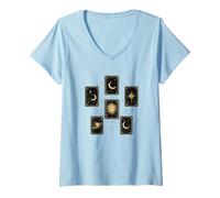 Mujer Cartas del Tarot Celestial Sol Luna Estrellas Místico Camiseta Cuello V