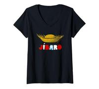 Mujer Cartel Boricua de Flor Maga Vibrante de Jibaro Pava puertorriqueña Camiseta Cuello V