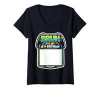 Mujer Cartel Bruh It's My 6th Birthday Party para mi Camiseta Gamer Gaming 6 Camiseta Cuello V
