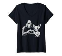 Mujer Cartel con forma de corazón con forma de corazón de Pie Grande de Chihuahua, amante de los perros Camiseta Cuello V