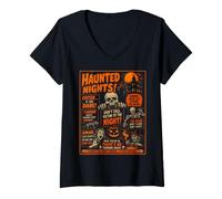 Mujer Cartel de Halloween Vintage Horrorfest Fiesta Halloween Camiseta Cuello V