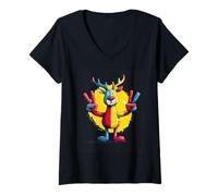Mujer Cartel gráfico de Ciervo Doble Paz Retro Pop Bosque de Dibujos Animados Camiseta Cuello V