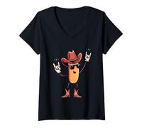 Mujer Carteles con Estampado Western de Cowboy Sausage Hotdog Double Rock Camiseta Cuello V