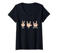 Mujer Carteles de Mano Hippie Peace Love Rock, música Retro, Estilo Groovy Vibe Camiseta Cuello V