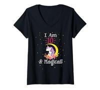 Mujer Cartoon Girls I Am 10 & Magical Unicorn Birthday Camiseta Cuello V