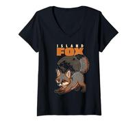 Mujer Cartoon Island Fox Raza Animal Lover Lindo Zorros Camiseta Cuello V