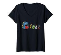 Mujer Cartoon Monster School Bag Comer School Supplies Camiseta Cuello V