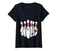 Mujer Cartoon Scared Bowling Pins - Funny Sport Bowler Tee Camiseta Cuello V
