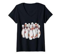 Mujer Cartoon Scared Bowling Pins - Funny Sport Bowler Tee Camiseta Cuello V
