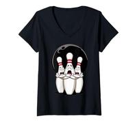 Mujer Cartoon Scared Bowling Pins - Funny Sport Bowler tee Camiseta Cuello V
