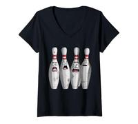 Mujer Cartoon Scared Bowling Pins - Funny Sport Bowler tee Camiseta Cuello V