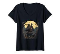Mujer Casa Caminando sobre Piernas De Pollo Folklore Baba Yaga Camiseta Cuello V