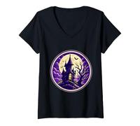 Mujer Casa Espeluznante de Luna Llena de Halloween de la mansión embrujada Camiseta Cuello V