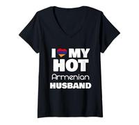 Mujer Casado con el Hombre Caliente de Armenia Amo a mi Esposo armenio Caliente Camiseta Cuello V