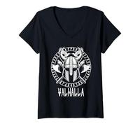 Mujer Casco de hachas vikingas de los Cuervos de Odín de la mitología nórdica Valhalla Camiseta Cuello V