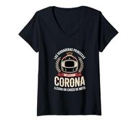 Mujer Casco de Moto Princesa Motera Corona Divertido Camiseta Cuello V