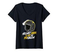 Mujer Casco de Motociclista Hair Not My Problem Calvo Motocicleta Rider Camiseta Cuello V