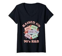 Mujer Casete Raised ON R&B de los 90, Throwback, Vintage, Old School, RNB Camiseta Cuello V