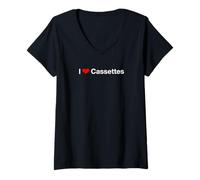 Mujer Casetes I Heart Camiseta Cuello V