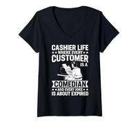Mujer Cashier Life Donde Cada Cliente es un Comediante y Cada Jo Camiseta Cuello V